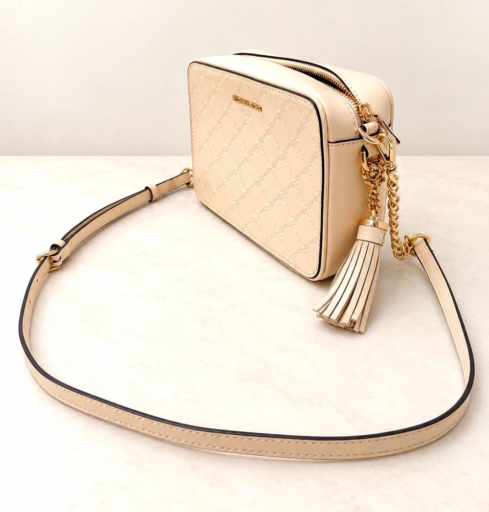 Vintage Michael Kors Ivory Leather Crossbody Bag with Tassel